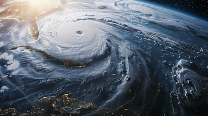 Super Typhoon, tropical storm, cyclone, hurricane, tornado, over ocean. Weather background. Typhoon, storm, windstorm, superstorm, gale moves to the ground, Huricane mariana with tyfoon.