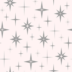Fototapeta premium Christmas and New Year Holidays seamless pattern. Vector illustration with stars. Vintage black and white background, print for wrapping paper, fabric, stationery, wallpaper