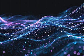 Abstract flowing wave lines, digital data, blockchain technology background. Concept for science, network, internet, big data