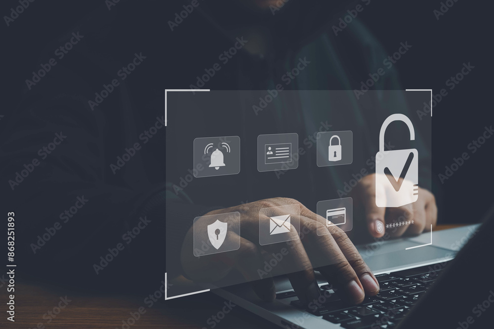 Wall mural cybersecurity concept, user privacy security and encryption, secure internet access future technolog