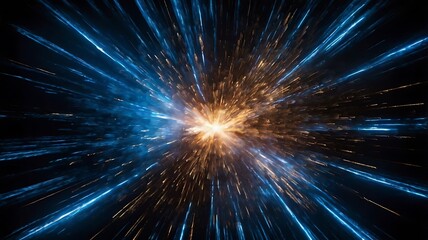Fototapeta premium Bright explosion of cold blue lights with dark black background, abstract background wallpaper design