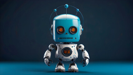 Cute Blue Robot Design with Matching Blue Background, AI, ML, Futuristic wallpaper background