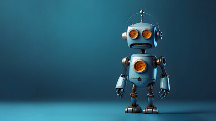 Cute Blue Robot Design with Matching Blue Background, AI, ML, Futuristic wallpaper background