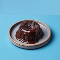 Chocolate Lava Cake on a Plate with Blue Background