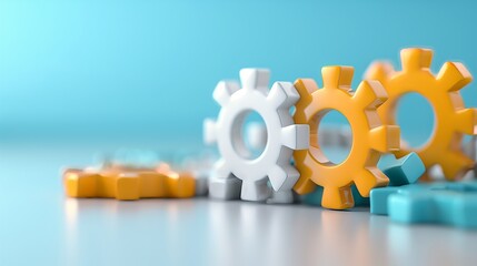Illustration of gears and puzzle pieces in harmony representing successful change management and organizational transformation strategies