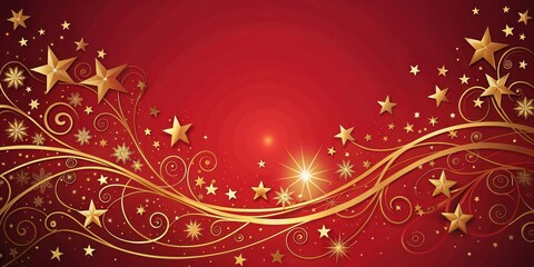 Red background with elegant gold stars and swirls, red, background, gold, stars, swirls, elegant, luxury, festive