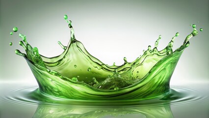 Isolated big splash wave of shiny light green translucent liquid, splash, wave, shiny, light green, translucent, liquid