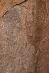 Ancient egyptian inscriptions and hieroglyphs on Famine stela in Aswan, Egypt