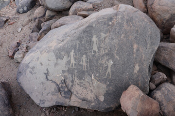 Ancient egyptian hieroglyphs carved on Famine Stela in Aswan, Egypt