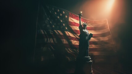 Representation of the american flag with statue of liberty for us national loyalty day celebration.