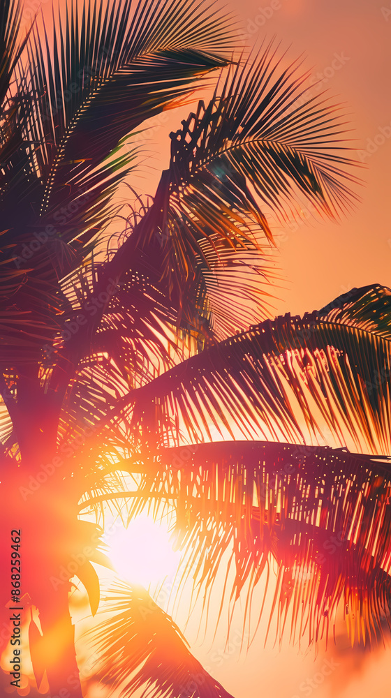 Wall mural Tropical sunset with palm trees - Wall murals