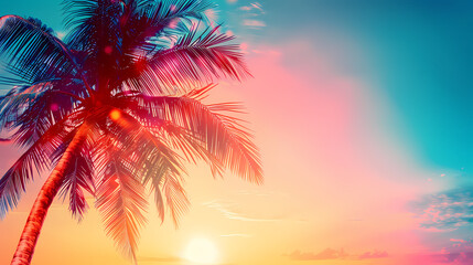 Tropical sunset with palm trees
