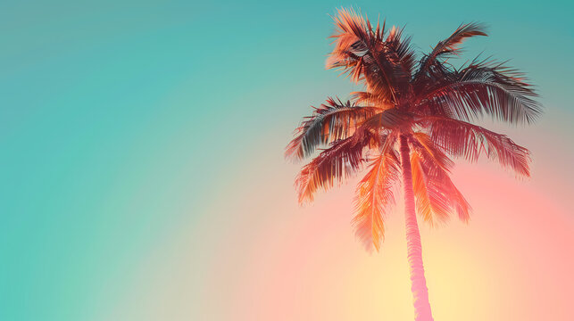 Tropical sunset with palm trees