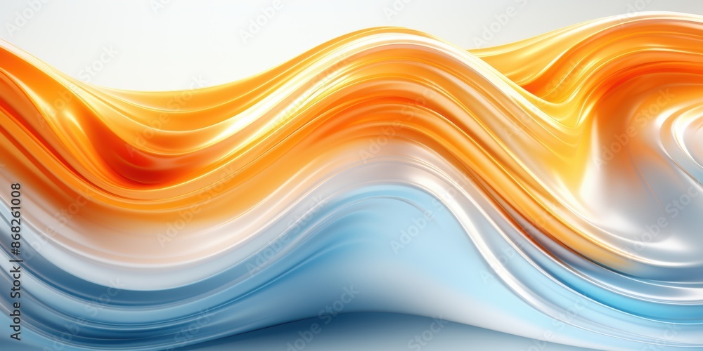 Poster abstract image of smooth, flowing waves in orange and blue, creating a harmonious blend of colors an