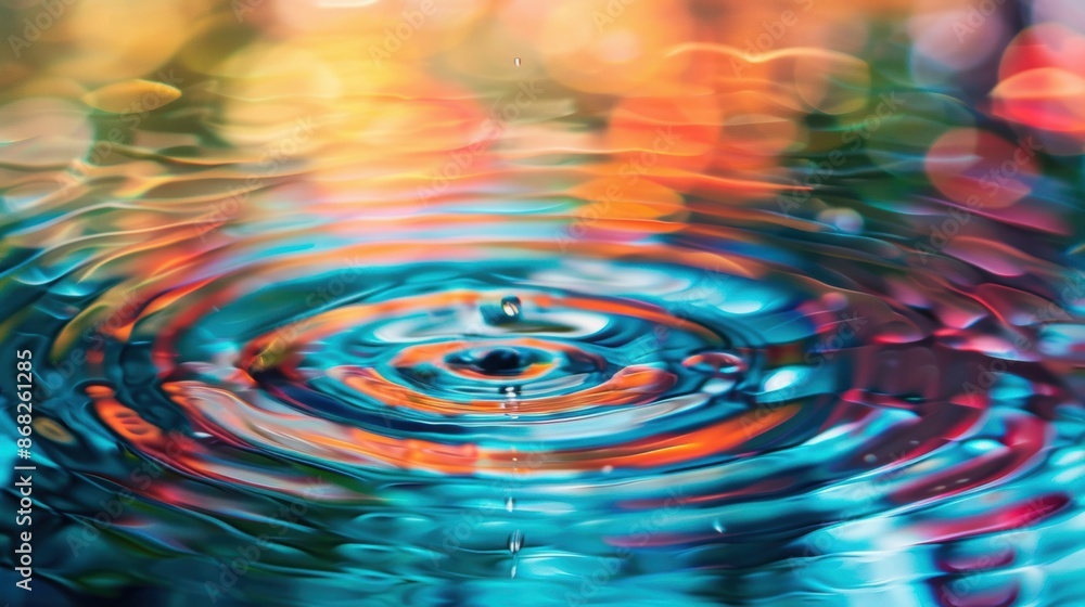 Aufkleber a detailed water ripple with vivid, colorful reflections, creating a dynamic and mesmerizing visual 