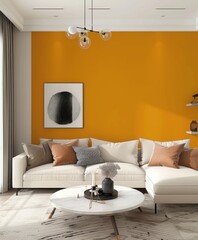 Cozy living room with minimalist yellow wall