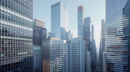 Skyscrapers in a big city financial district. Background image. Created with Generative AI technology.