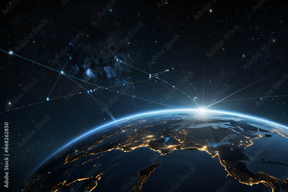 Canvas Prints network connection in earth ,worldwide technology concept,genarative ai