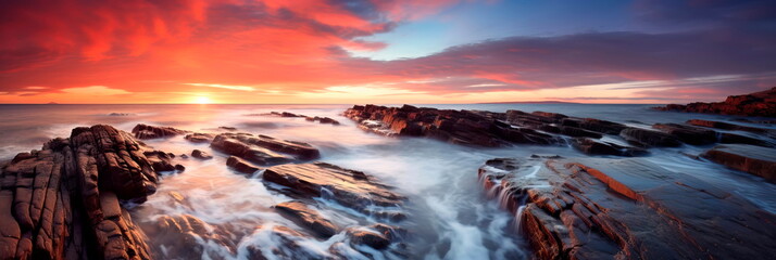 Naklejka premium Ebbs and flows on the beach.Smooth and dynamic movement of water. Generative AI