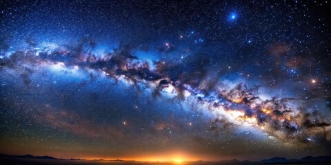 Fototapeta premium Deep space photo of starry sky with milky way galaxy and stunning astrophotography in night landscape, deep space