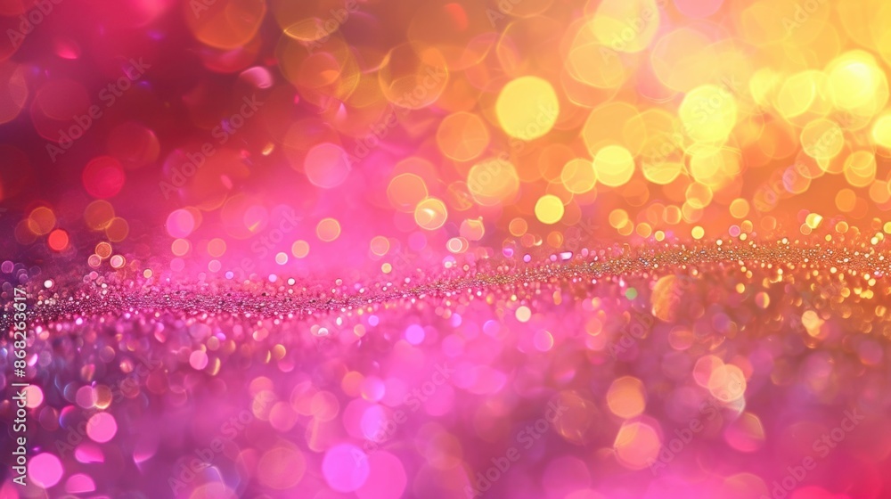 Poster a vibrant and abstract bokeh background featuring pink and yellow hues, creating a festive and livel