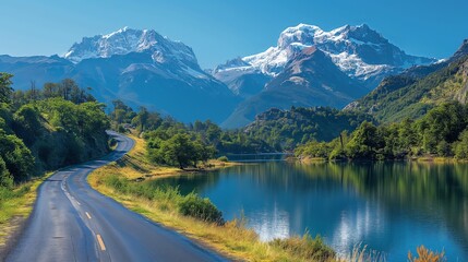 Serene Beauty of Ruta de los Siete Lagos in Argentina on a Sunny Spring Day