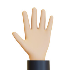 A 3d rendering of a hand wearing a black shirt, set against a white background. 3D render illustration in cartoon style. Transparent background, isolation.