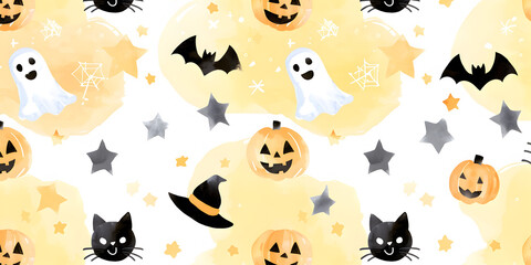Obraz premium Hintergrund mit Kürbis, Fledermaus und Co für Halloween, made by AI