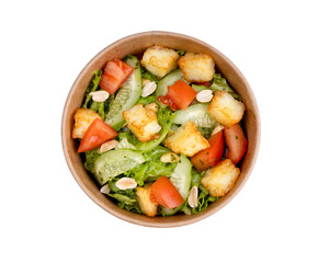 Bowl with grilled Halloumi cheese, spinach, chickpeas, tomatoes and cucumbers. Healthy eating. Vegetarian food. Diet,