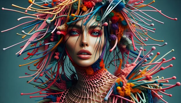 portada de revista, modelo, ropa abstracta, vestido extravagante, escultura, mujer, variopinto, ilustraci&oacute;n 3d, doto, foto realismo