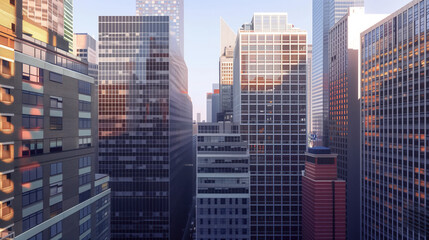 Skyscrapers in a big city financial district. Background image. Created with Generative AI technology.