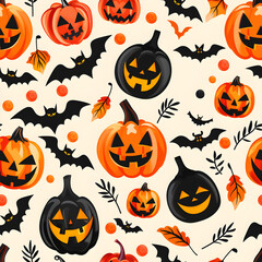 Hintergrund mit Kürbis, Fledermaus und Co für Halloween, made by AI