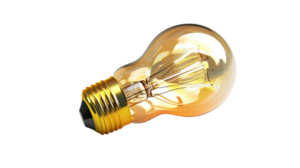 Glowing yellow light bulb on transparent background