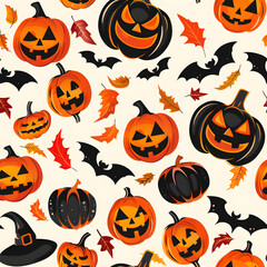 Hintergrund mit Kürbis, Fledermaus und Co für Halloween, made by AI