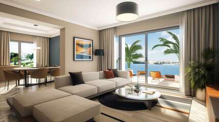Fototapeta premium A modern living room in a Caribbean location