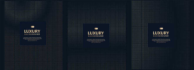 Set of glowing golden dots glitter overlapping on dark blue