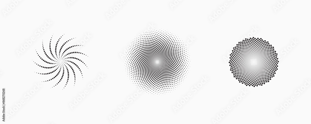 Poster set of dotted abstract shapes. circular halftone patterns. half tone design elements in geometric te