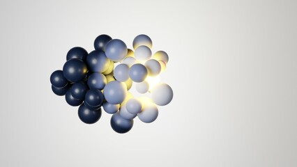 3D futuristic molecular structure glowing on gray background, representing biochemistry and biotechnology