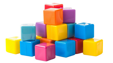Colorful plastic toy blocks isolated on white background