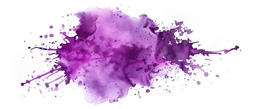 Abstract purple color painting, watercolor splashes or stain as explosion, isolated on white background	