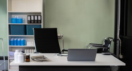 workspace area with laptop tablet smartphone and paperwork on the table in the office concept.