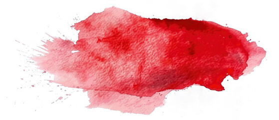 Abstract red color painting, watercolor splashes, liquid ink paint drawing, or stain as explosion, isolated on white background	