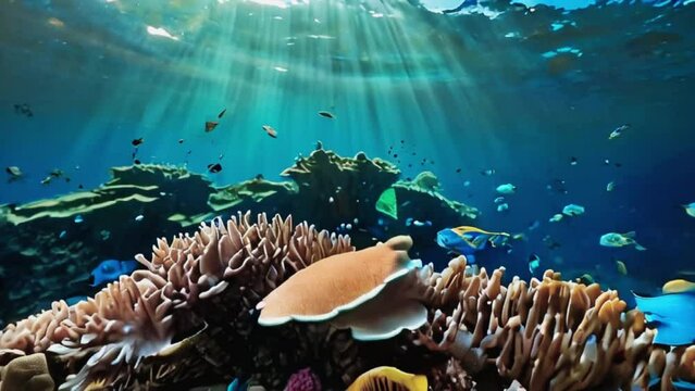 coral reef with fish, smooth 4k virtual video animation background