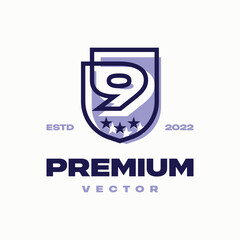 Obraz premium Line art shield that connects without breaking with the number 9.