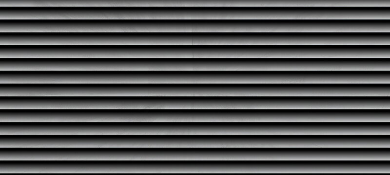 Black and white striped background. Horizontal metallic steel plate. Urban style backdrop in light gray tones. Cool colored simple design of textured surface with effect of jalousie border in frame.