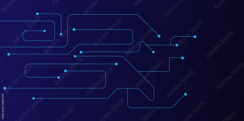 Poster Vectors High-tech connection system on a blue background. Technology digital circuit board background. Technology black circuit diagram.