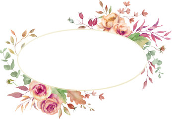 Watercolor floral frame. Hand drawn illustration isolated on white background. Vector EPS.