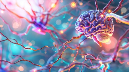 Fototapeta premium Neurons and synapses in the human brain, neural pathways, detailed scientific illustration