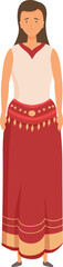 Illustration of an indian woman wearing a beautiful red sari with golden details