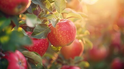 Obraz premium fresh and healthy Red Delicious organic apple on tree at agriculture garden fruit farm.